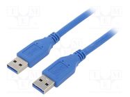 Cable; USB 3.0; USB A plug,both sides; nickel plated; 1.8m; blue AKYGA