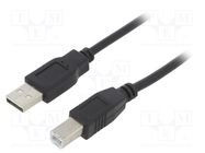 Cable; USB 2.0; USB A plug,USB B plug; nickel plated; 3m; black AKYGA