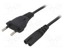 Cable; 2x0.5mm2; CEE 7/16 (C) plug,IEC C7 female; PVC; 1.5m; 2.5A AKYGA