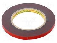 Tape: fixing; W: 9mm; L: 5.5m; Thk: 1.1mm; acrylic; dark grey; UL-746C 3M