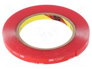 Tape: fixing; W: 9mm; L: 5.5m; Thk: 1mm; acrylic; transparent; UL-746C 3M