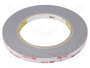 Tape: fixing; W: 9mm; L: 5m; Thk: 1.1mm; acrylic; grey; 93°C,max.149°C 3M
