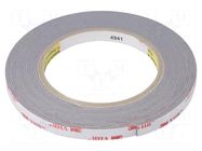 Tape: fixing; W: 9mm; L: 5m; Thk: 1.1mm; acrylic; grey; 93°C,max.149°C 3M