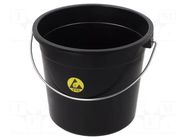 Waste bin; ESD; Ø400mm; 14l; polypropylene; black STATICTEC