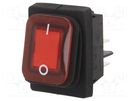 ROCKER; SPST; Pos: 2; ON-OFF; 16A/250VAC; red; Backlight colour: red COMELUX