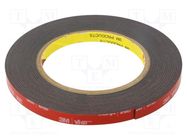 Tape: fixing; W: 9mm; L: 5.5m; Thk: 1.1mm; acrylic; black 3M