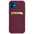 Card Case Silicone Wallet Case with Card Slot Documents for Samsung Galaxy A22 4G Burgundy, Hurtel