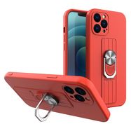 Ring Case silicone case with finger grip and stand for iPhone 12 mini red, Hurtel