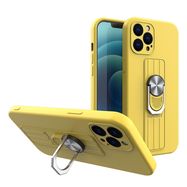 Ring Case silicone case with finger grip and stand for iPhone 12 Pro yellow, Hurtel