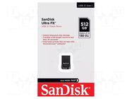 Pendrive; USB 3.2; 512GB; R: 130MB/s; ULTRA FIT; USB A SANDISK