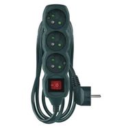 Extension Cord 2 m / 3 sockets / switch / green / PVC / 1 mm2, EMOS
