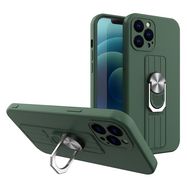 Ring Case silicone case with finger grip and stand for Samsung Galaxy S21 Ultra 5G dark green, Hurtel