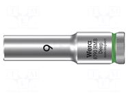 Socket; 6-angles,socket spanner; HEX 9mm; 3/8"; 8790 HMB Deep WERA