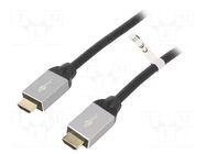 Cable; HDMI plug,both sides; PVC; textile; Len: 1m; black; HDMI 2.0 Goobay