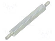 Screwed spacer sleeve; 25mm; Ext.thread: M2; hexagonal; steel DREMEC