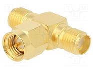 T adapter; SMA male,SMA female x2; T; 50Ω; PTFE; gold-plated 