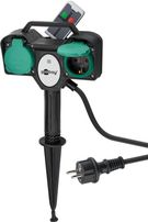 Garden Socket 2-Way with Remote Control, black-green, 2 m - especially suitable for outdoor use, splash-proof (IP44)