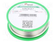 Soldering wire; tin; Sn99,3Cu0,7; 3mm; 100g; lead free; reel; 227°C CYNEL