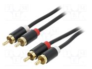 Cable; RCA plug x2,both sides; 2m; Plating: gold-plated; black VENTION