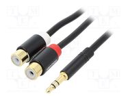 Cable; Jack 3.5mm 3pin plug,RCA socket x2; 0.3m; black VENTION