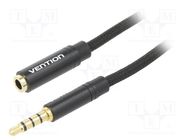 Cable; Jack 3.5mm 4pin socket,Jack 3,5mm 4pin plug; 0.5m; black VENTION