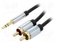 Cable; Jack 3.5mm 3pin plug,RCA plug x2; 0.5m; black; PVC VENTION