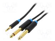 Cable; Jack 3.5mm 3pin plug,Jack 6,3mm plug x2; 3m; black; PVC VENTION