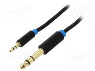 Cable; Jack 3.5mm 3pin plug,Jack 6,3mm plug; 3m; black; PVC VENTION