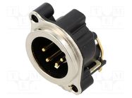 Connector: XLR; socket; male; PIN: 4; angled 90°; THT; silver; 6A NEUTRIK