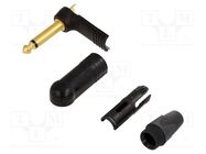 Plug; Jack 6,3mm; male; mono; ways: 2; angled 90°; for cable; black NEUTRIK