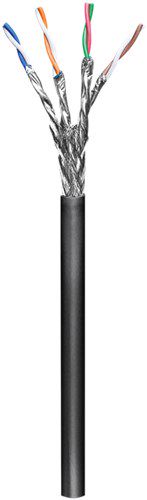 CAT 6A Outdoor Network Cable, S/FTP (PiMF), black, 100 m - copper conductor (CU), AWG 23/1 (solid), polyethylene cable sheath (PE)