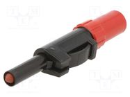 Plug; 4mm banana; 30A; 60VDC; red; insulated; for cable; 5mΩ; 2.5mm2 HIRSCHMANN T&M