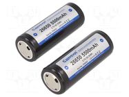 Re-battery: Li-Ion; 26650; 3.7V; 5500mAh; Ø26.4x69.5mm; 2pcs. KEEPPOWER