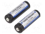 Re-battery: Li-Ion; 14430,4/5AA; 3.7V; 950mAh; Ø14.3x45.8mm; 1.8A KEEPPOWER