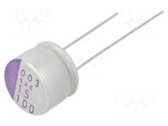 Capacitor: polymer; 15uF; 100VDC; THT; ±20%; Body dim: Ø10x8mm; 60mΩ PANASONIC