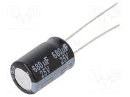 Capacitor: electrolytic; THT; 680uF; 25VDC; Ø10x16mm; Pitch: 5mm PANASONIC