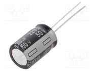 Capacitor: electrolytic; THT; 220uF; 50VDC; Ø10x16mm; Pitch: 5mm PANASONIC