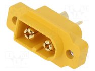 Socket; DC supply; XT60; male; PIN: 2; soldering; yellow; 30A; 500V AMASS