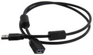 USB CABLE, 3.0 A PLUG-A RCPT, BLK, 3.3FT