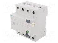 RCD breaker; Inom: 40A; Ires: 30mA; Poles: 3+N; 230/400VAC; IP20 SIEMENS