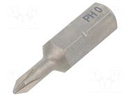 Screwdriver bit; Phillips; PH0; 1/4"; Overall len: 25mm; STANDARD WIHA