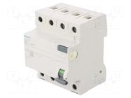 RCD breaker; Inom: 25A; Ires: 30mA; Poles: 3+N; 230/400VAC; IP20 SIEMENS
