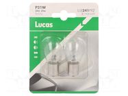 Filament lamp: automotive; BA15S; transparent; 24V; 21W; LLB LUCAS