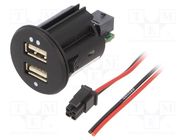 USB power supply; Sup.volt: 12÷24VDC; 5V/2.1A; USB A socket x2 PER.PIC.