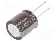 Capacitor: electrolytic; THT; 47uF; 400VDC; Ø18x20mm; Pitch: 7.5mm NICHICON