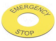 Label; yellow; Button marking: EMERGENCY STOP; Cutout: Ø22mm SCHNEIDER ELECTRIC