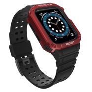 Protect Strap Band Case Wristband for Apple Watch 7 / 6 / 5 / 4 / 3 / 2 / SE (45 / 44 / 42mm) Case Armor Watch Cover Black / Red, Hurtel