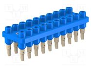 Socket strip; 2mm banana; blue; 70VDC; 10A; 33VAC; Sockets: 20; 12mm STÄUBLI