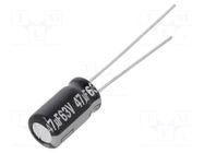 Capacitor: electrolytic; THT; 47uF; 63VDC; Ø6.3x11.2mm; ±20%; 1000h PANASONIC