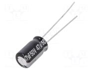 Capacitor: electrolytic; THT; 47uF; 50VDC; Ø6.3x11.2mm; ±20%; 1000h PANASONIC